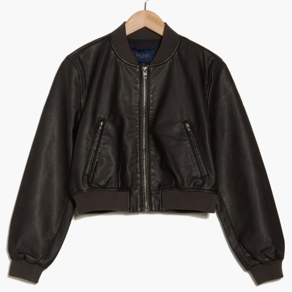 Rachel Roy NWT cropped bomber jacket, chocolate brown, vegan leather